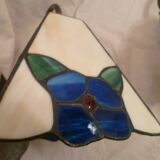 Pair of brass and color mosaic wall lights with floral pattern from the 70's