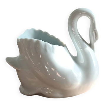 Cygne vintage en céramique blanche – cache-pot / vide-poche