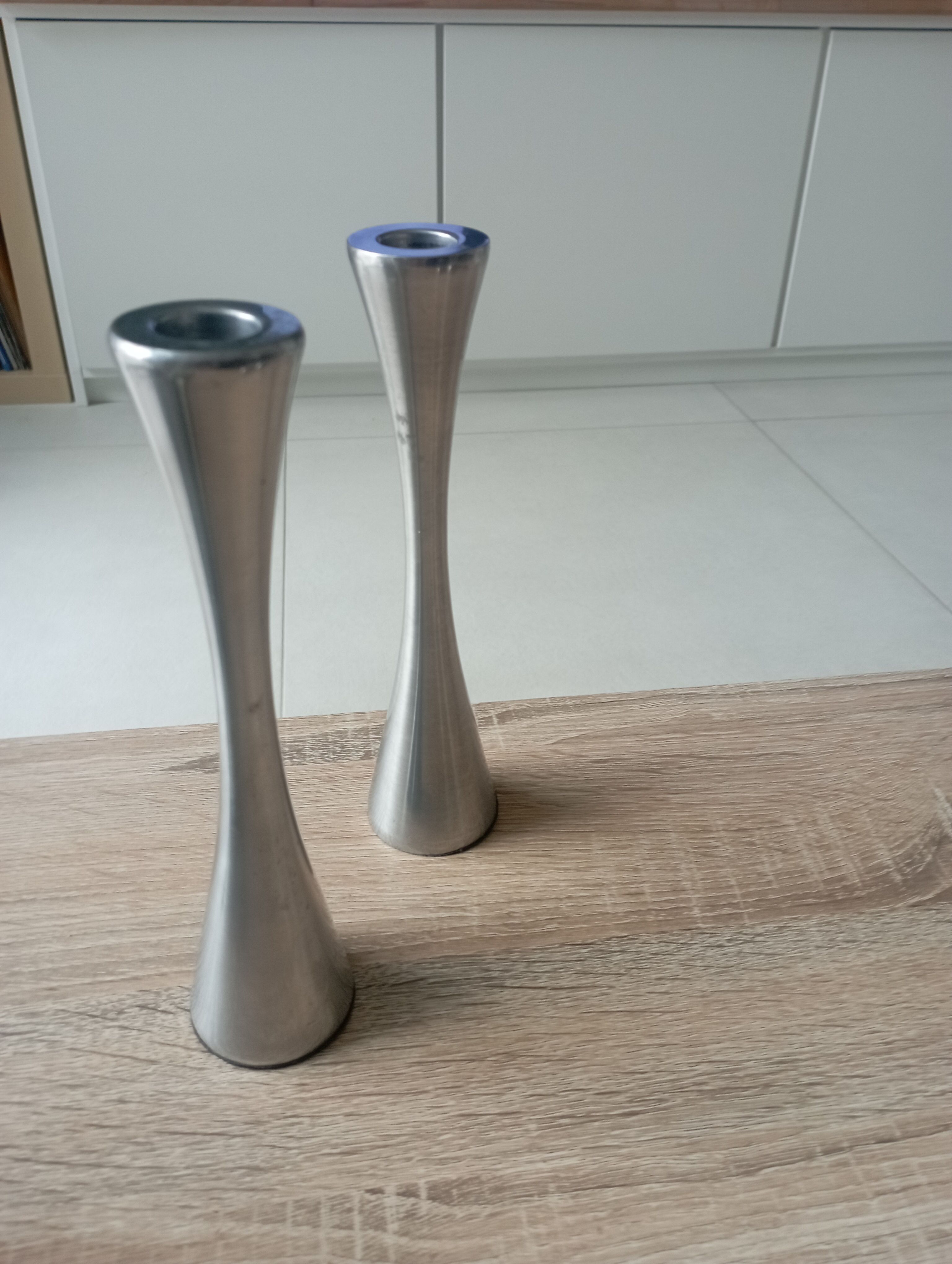 2 vintage stainless steel candle holders, 70 years