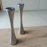 2 vintage stainless steel candle holders, 70 years
