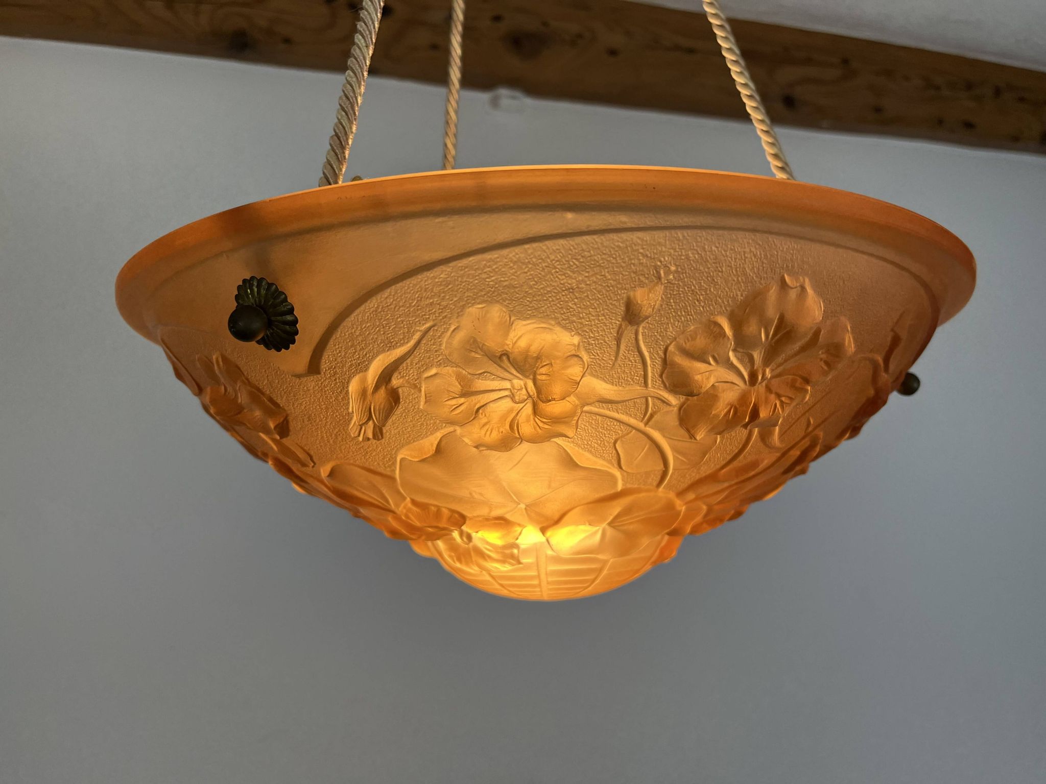Suspension vasque florale art déco verre moulé