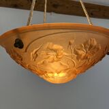 Art Deco floral vase pendant light in molded glass
