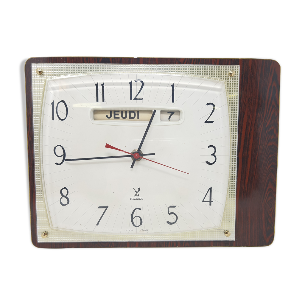 Ancienne horloge murale pendule à piles JAZ Transistor déco Vintage 60