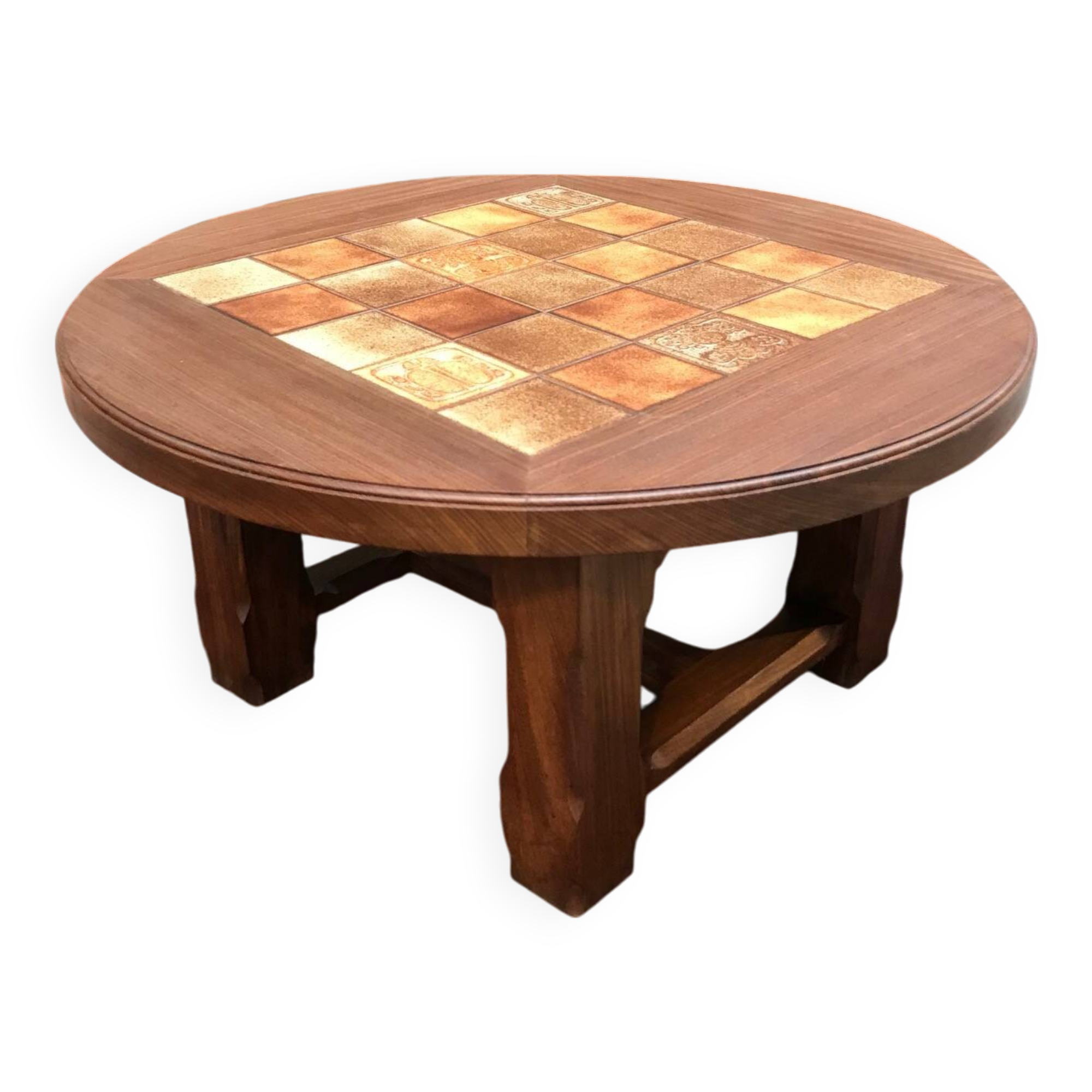 Vintage coffee table in wood and ceramic from the 70s