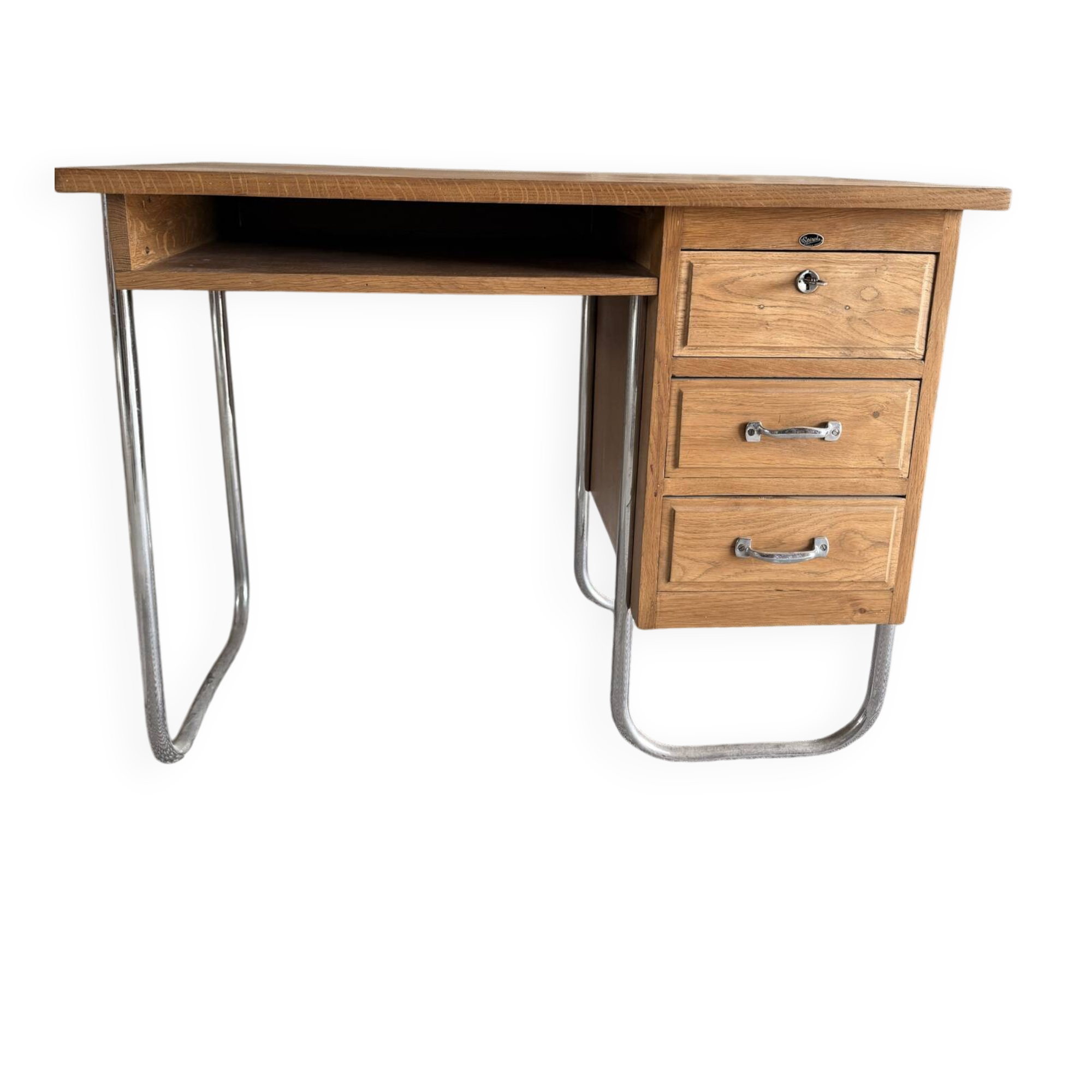 Bureau Spirol années 50 – placage chêne – piètement chromé 