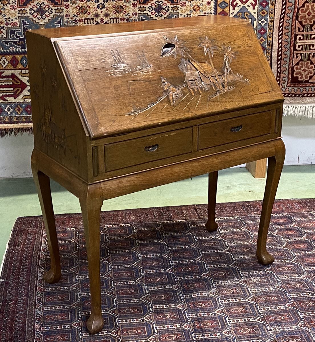 Asian-style teak secretary, 1970s manufacturing