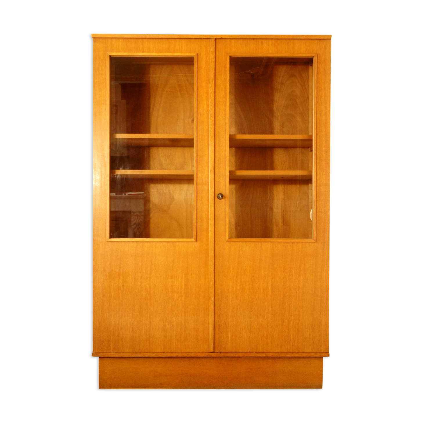 Modernist glass library in blond wood 1960
