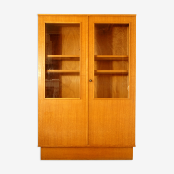 Modernist glass library in blond wood 1960