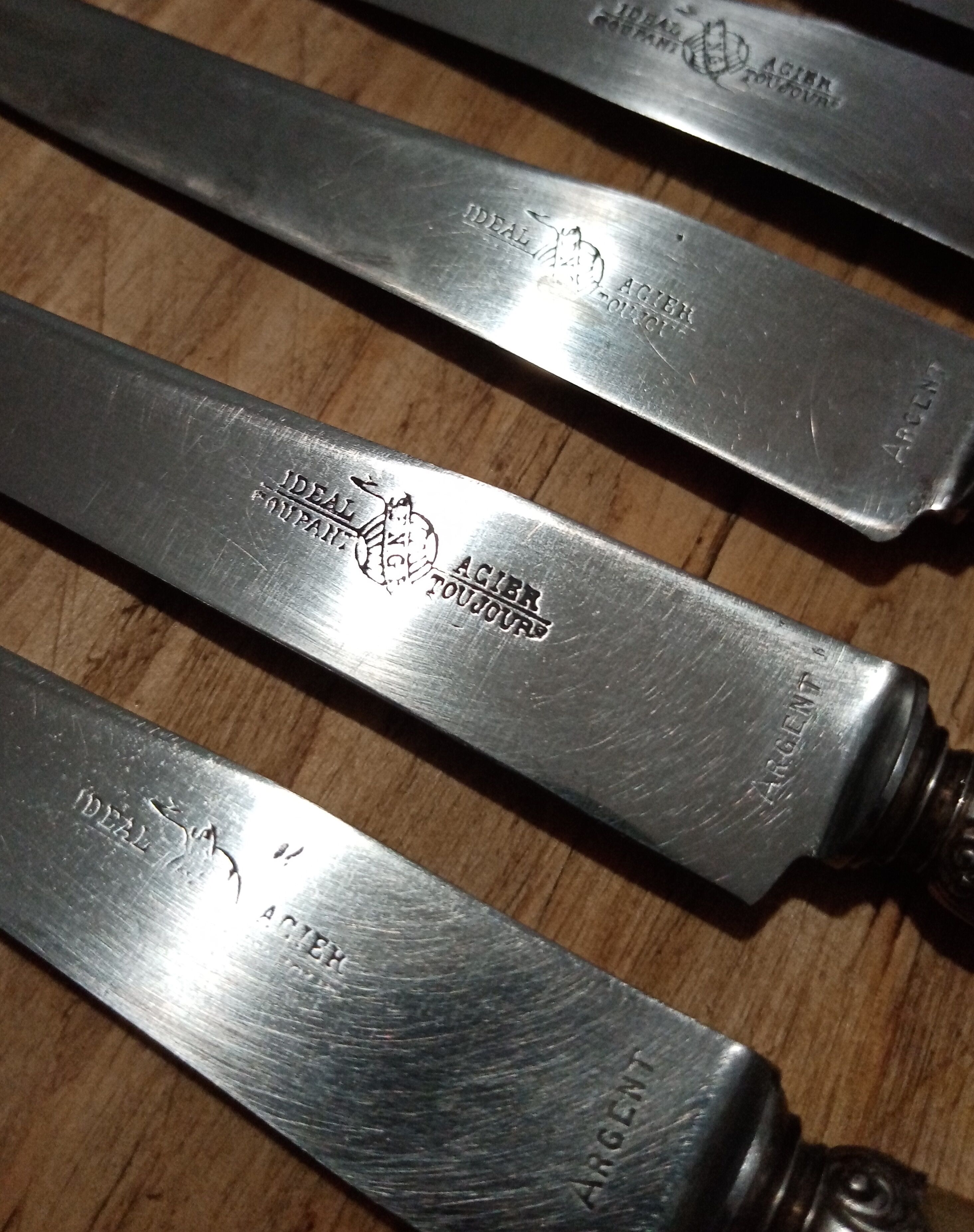 Box 12 old cheese knife 19th blade steel virole silver handle horn