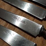 Box 12 old cheese knife 19th blade steel virole silver handle horn