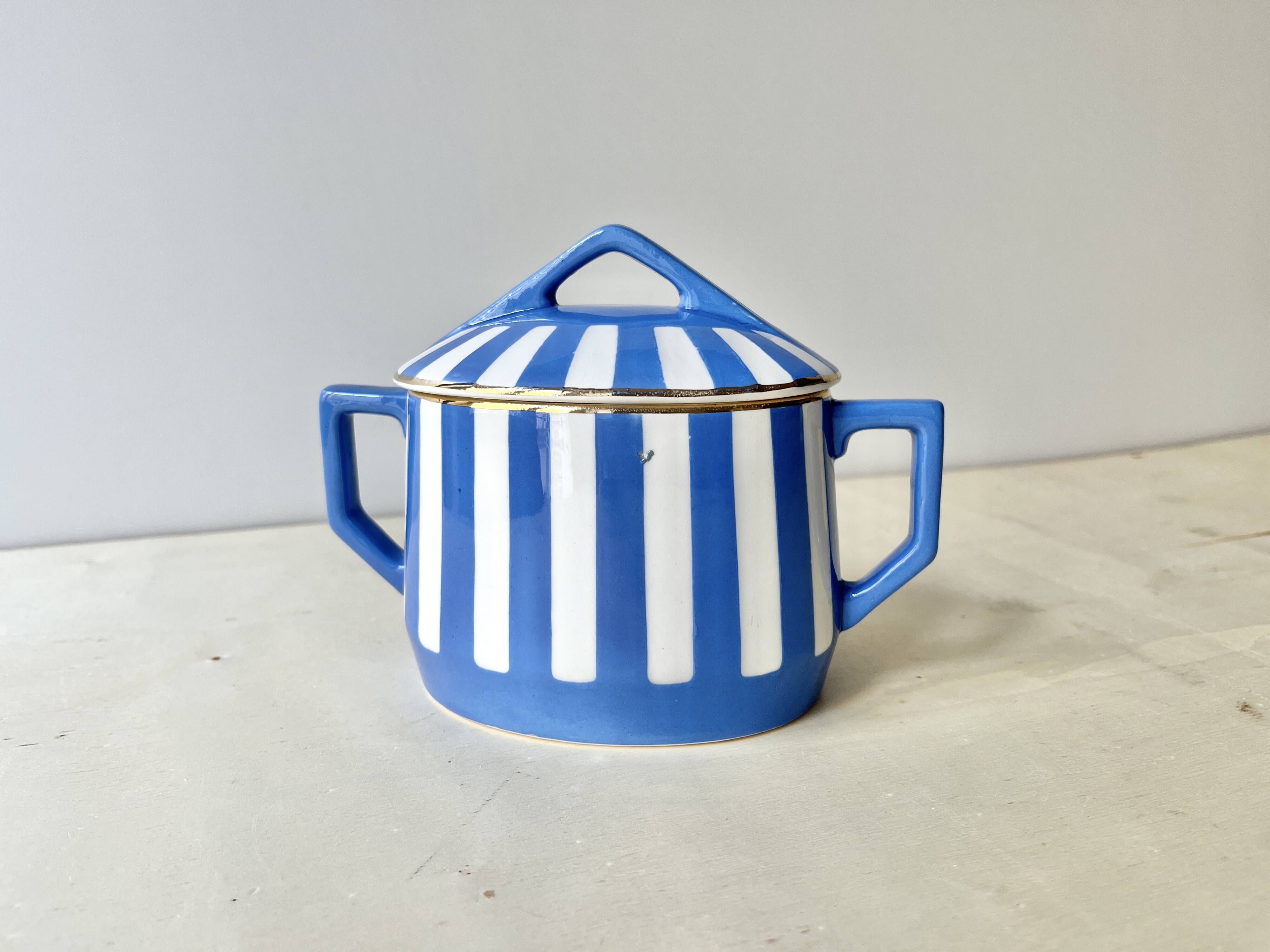 Fox trott sugar bowl from sarreguemines, 1930s, vintage art deco earthenware