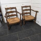 Pair of low beech armchairs