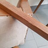 PAIR OF VINTAGE 1950 BRIDGE ARMCHAIRS WITH COMPASS LEGS IN OAK & SIMILAR LEATHER HAV