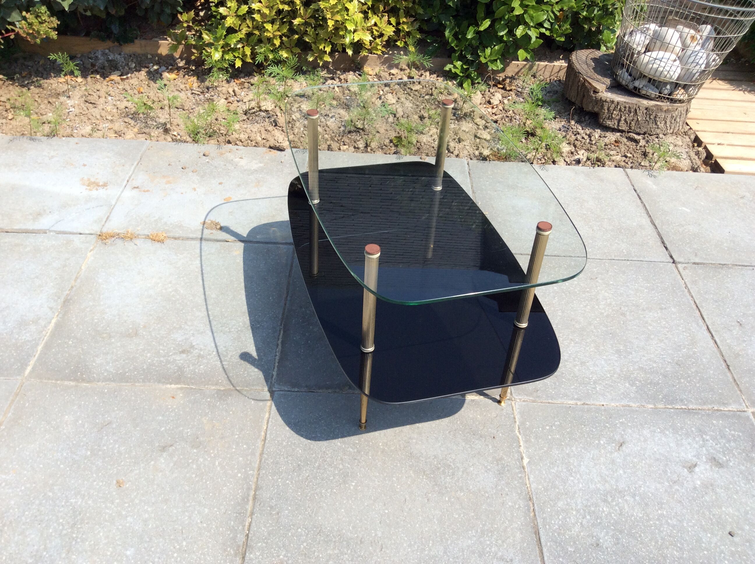 Glass and brass coffee table