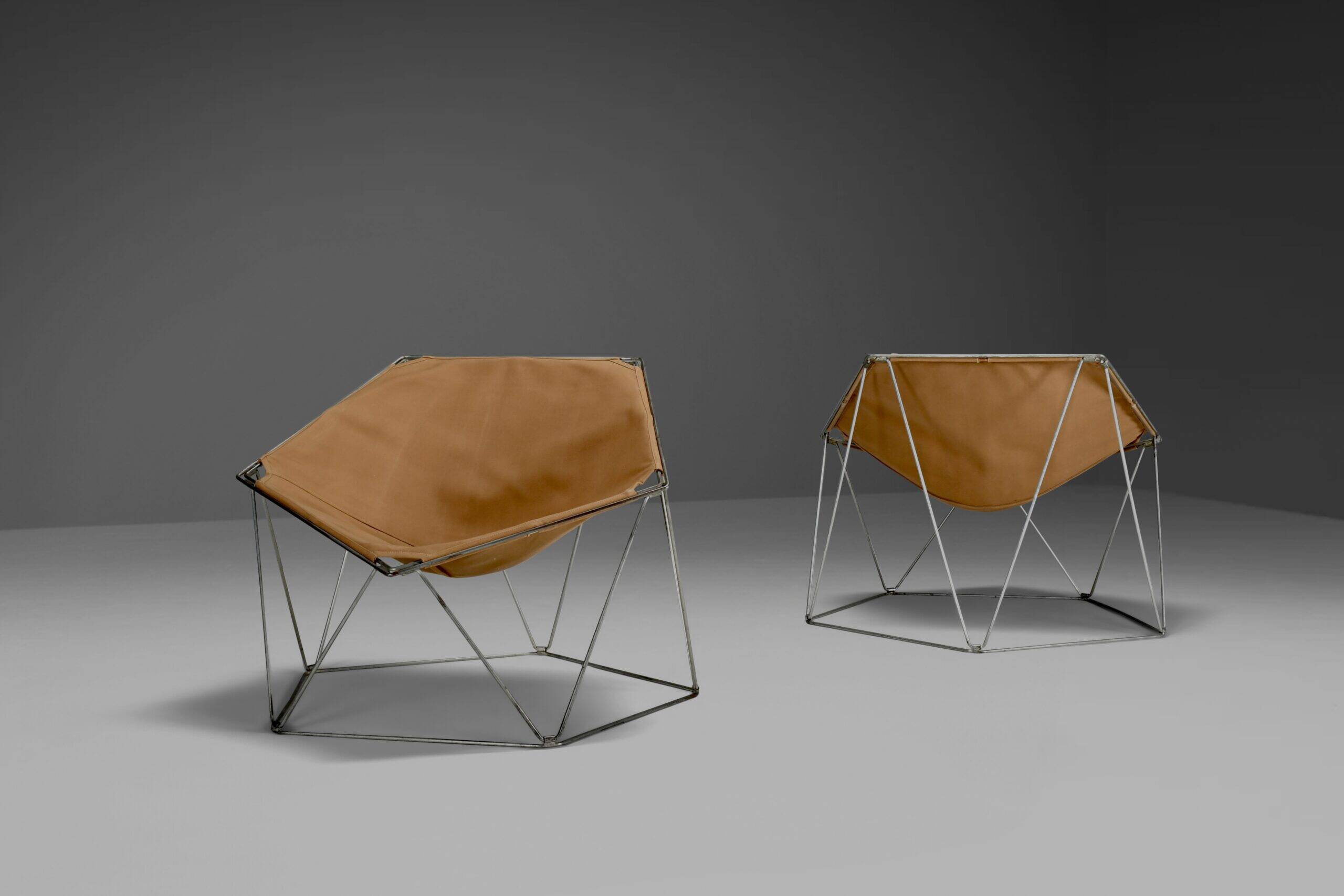 Early ocher canvas Penta chairs by Jean-Paul Barray & Kim Moltzer for Bofinger
