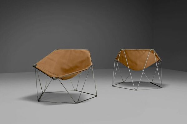 Anciens fauteuils Penta en toile ocre par Jean-Paul Barray et Kim Moltzer pour Bofinger