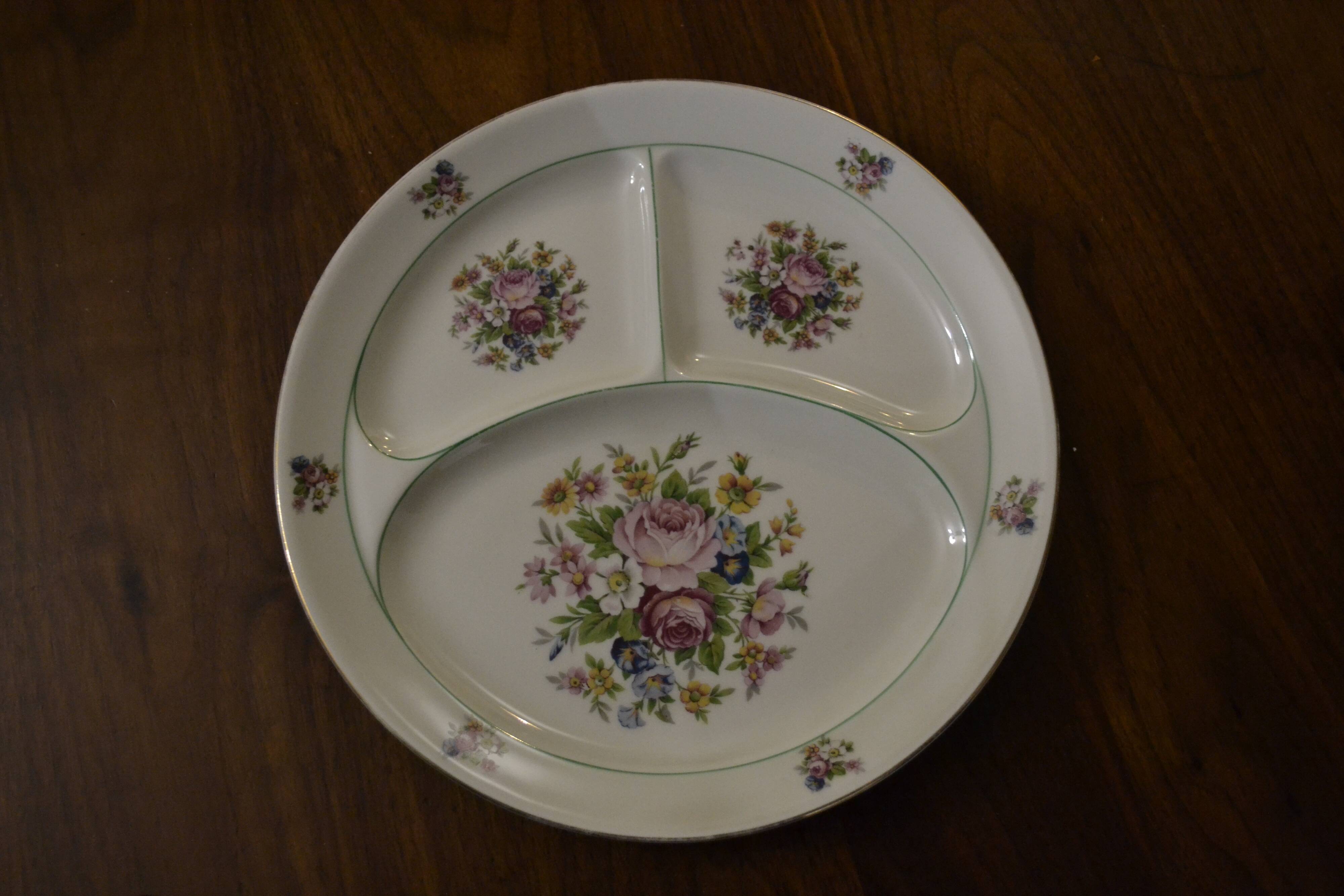 Limoges porcelain compartmented round dish
