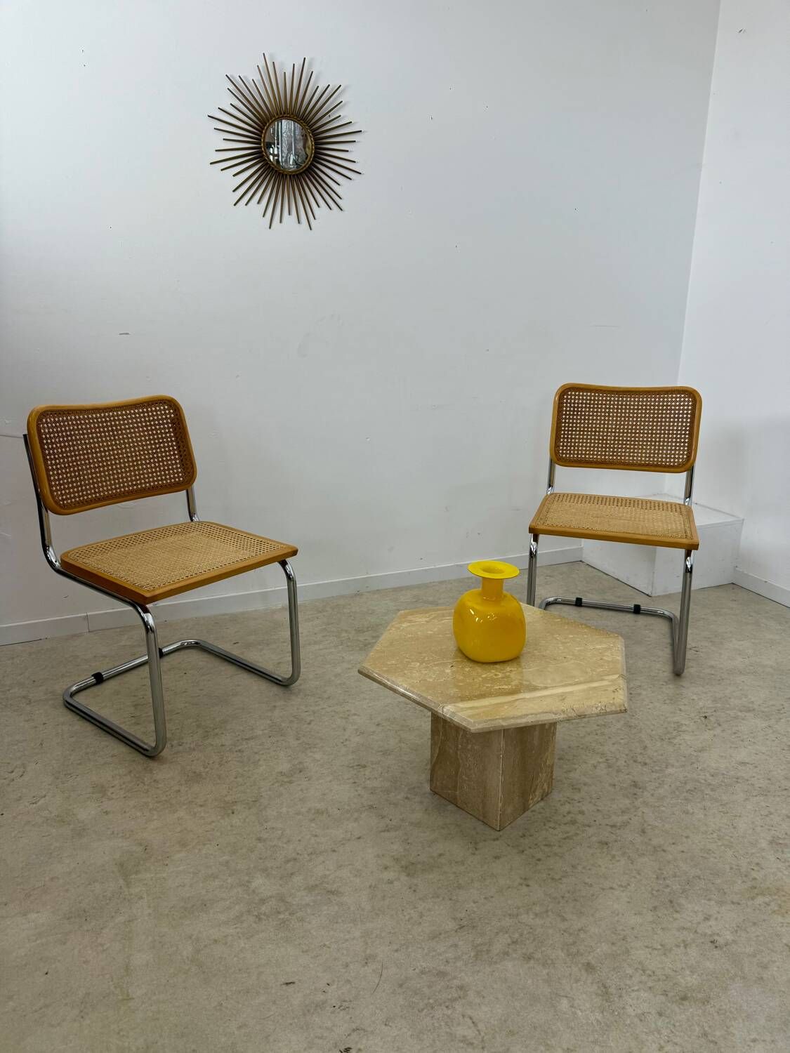 Lot of 2 identical caned chairs Cesca B32 design Marcel Breuer 1970 Made in Italy vintage