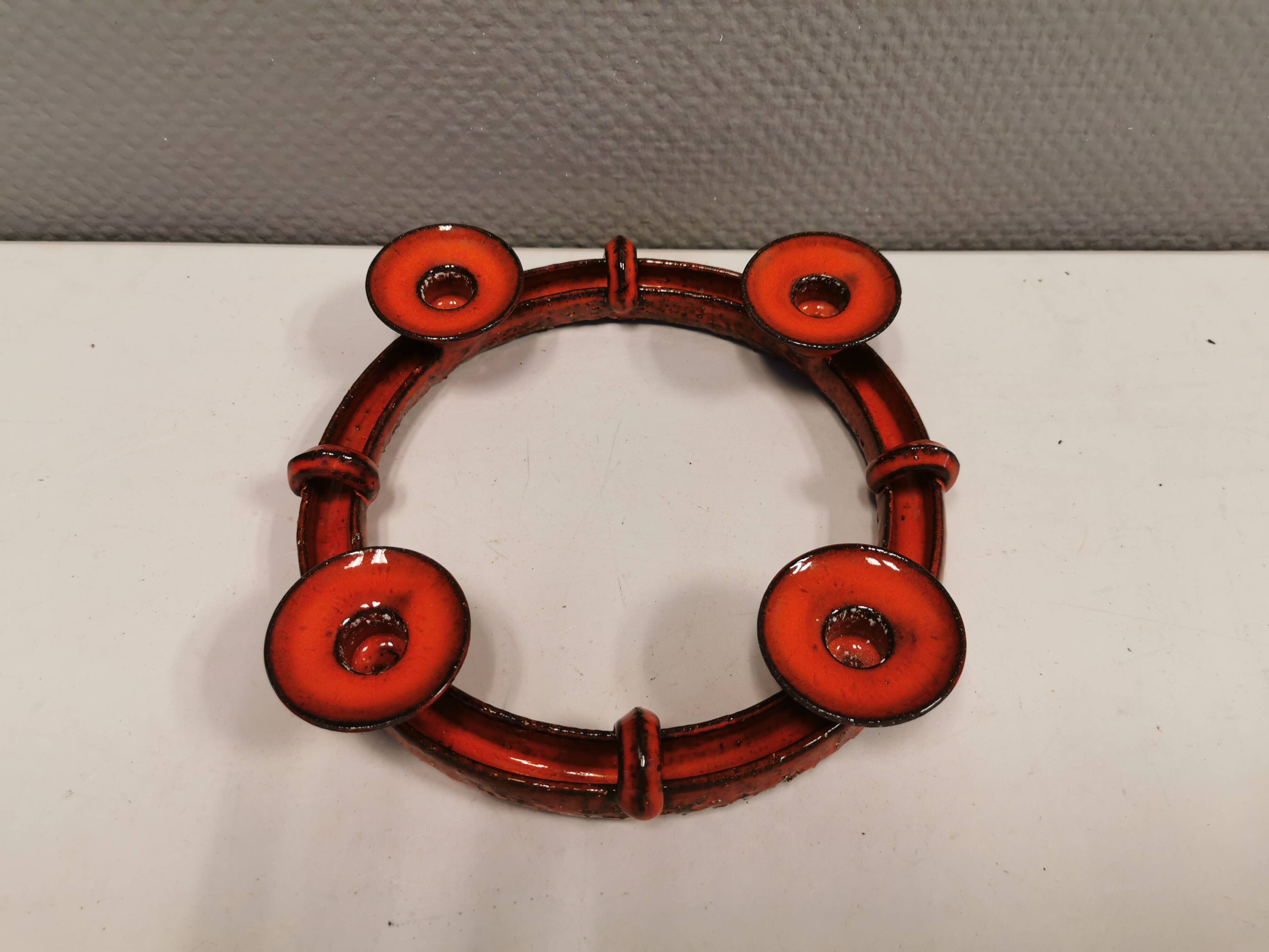 Candle holder in red ceramic, Danish from the 70s, perfect as an Advent candle holder for Christmas