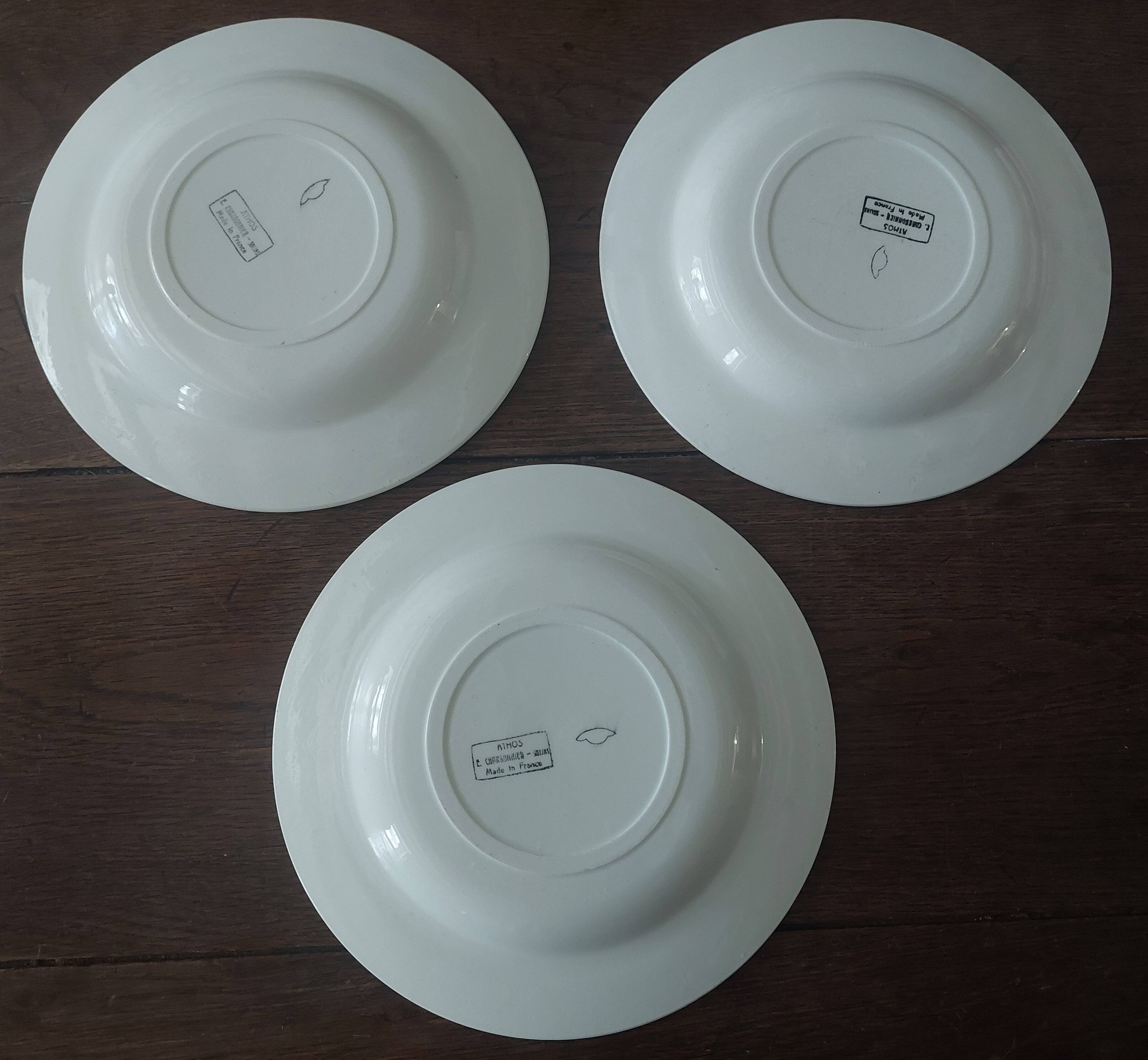Salins E.Charbonnier half-soup plates, Athos decor, series of three years