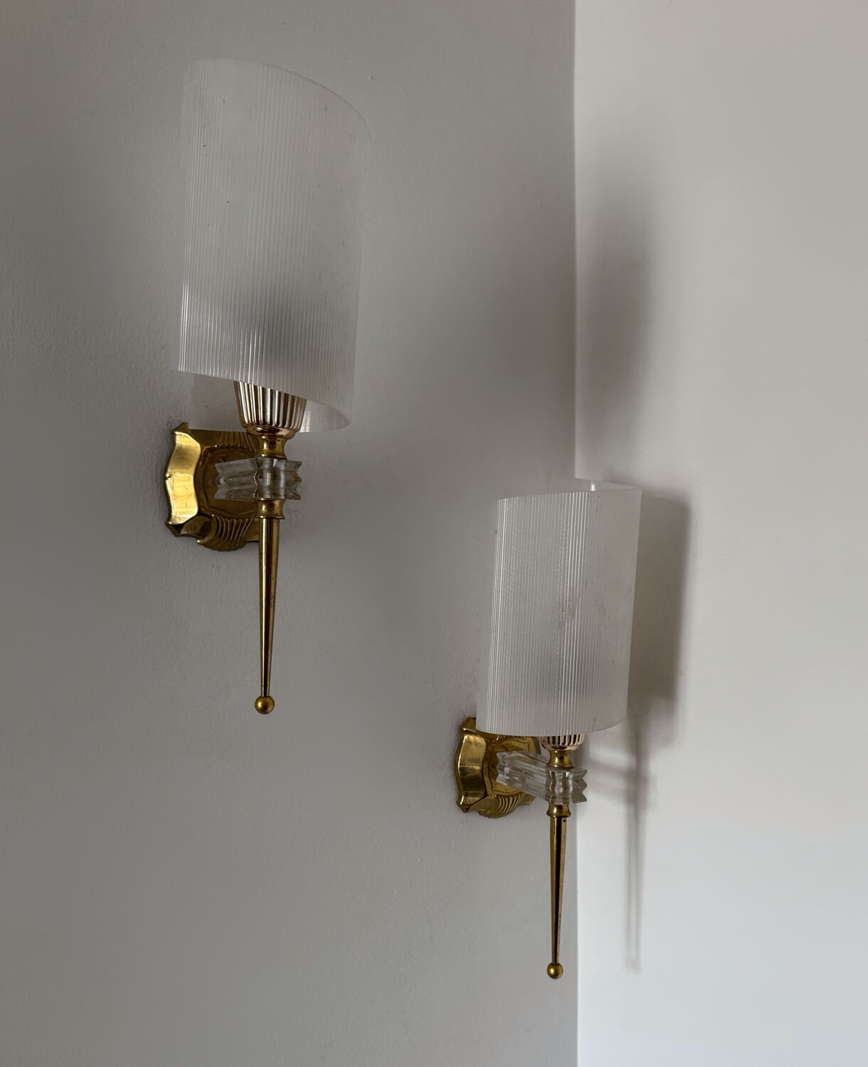 1960s gold perspex torch wall lights