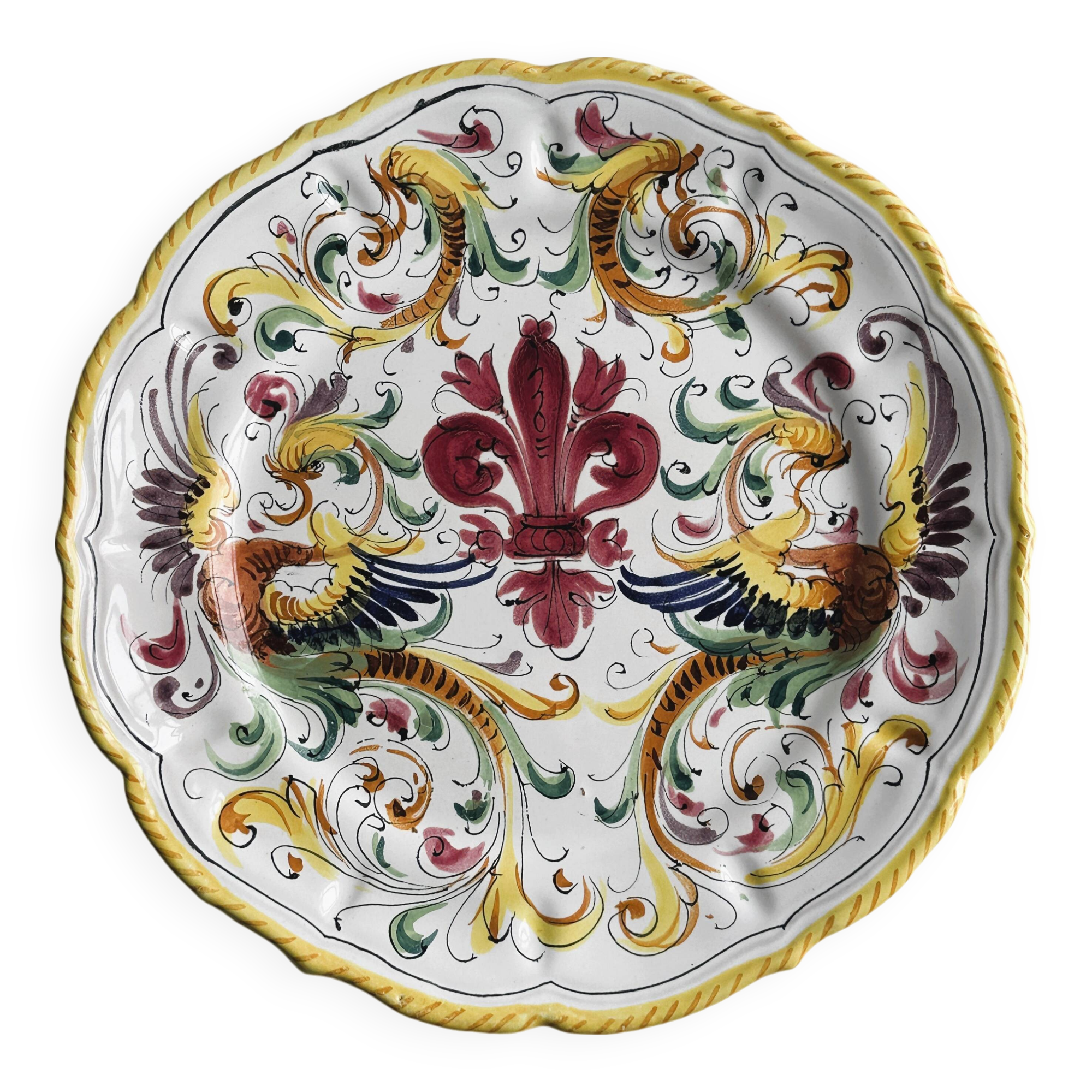Decorative wall plate in hand-painted earthenware