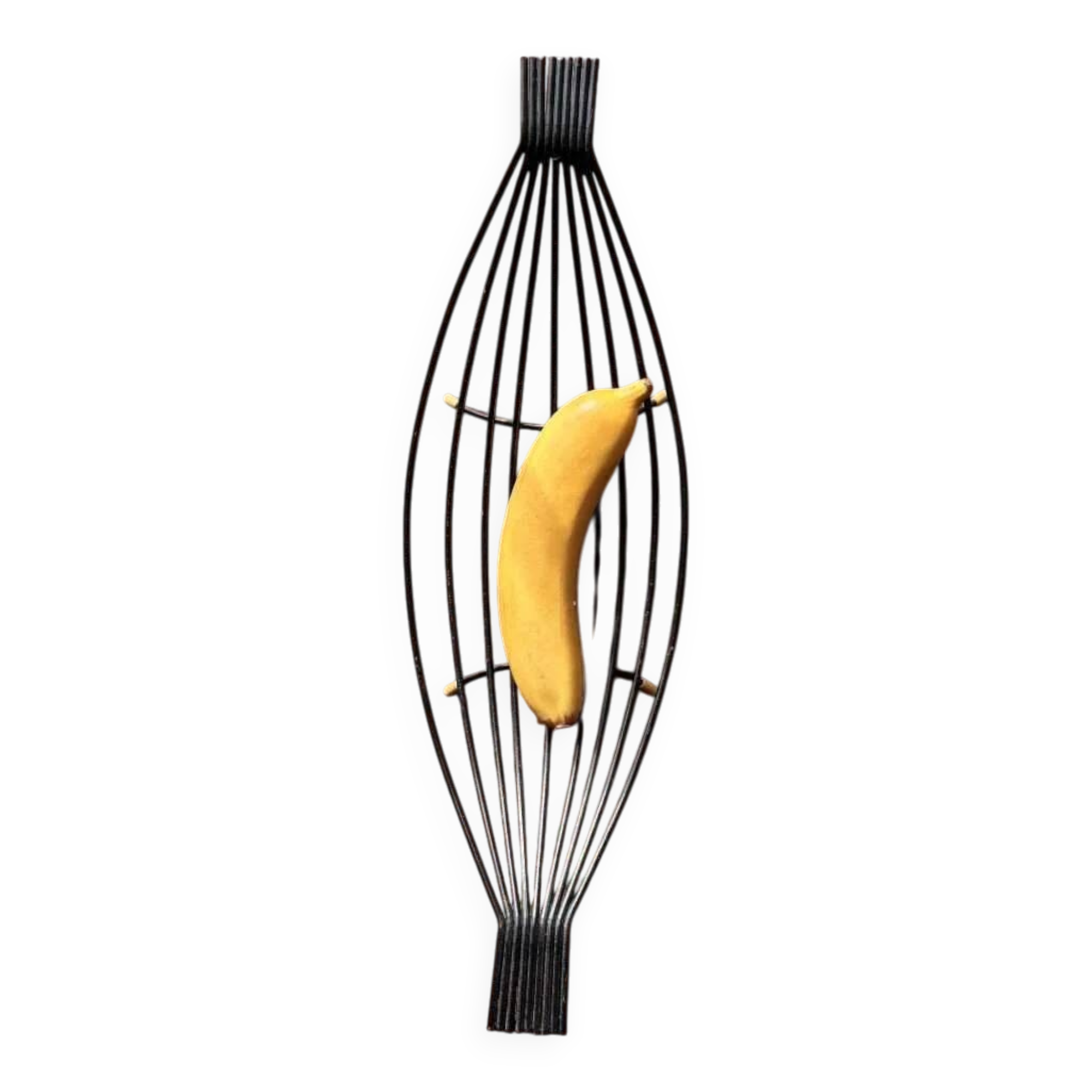 Corbeille à fruits en fil d'acier noire minimaliste années 50