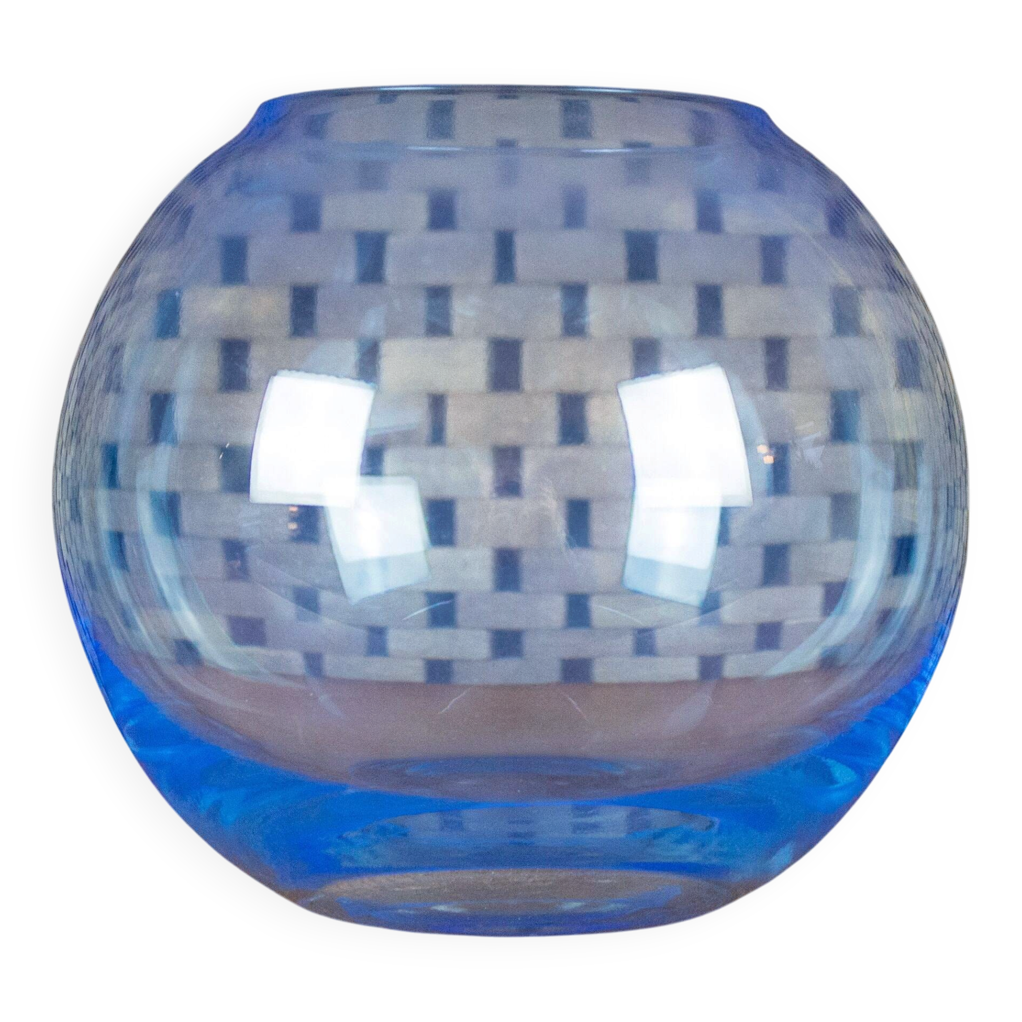 Vintage bright blue glass globe vase