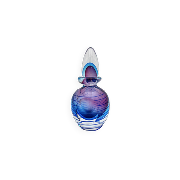 Flacon Parfum Murano Sommerso Signé Filets Verre Faces Polies 19cm