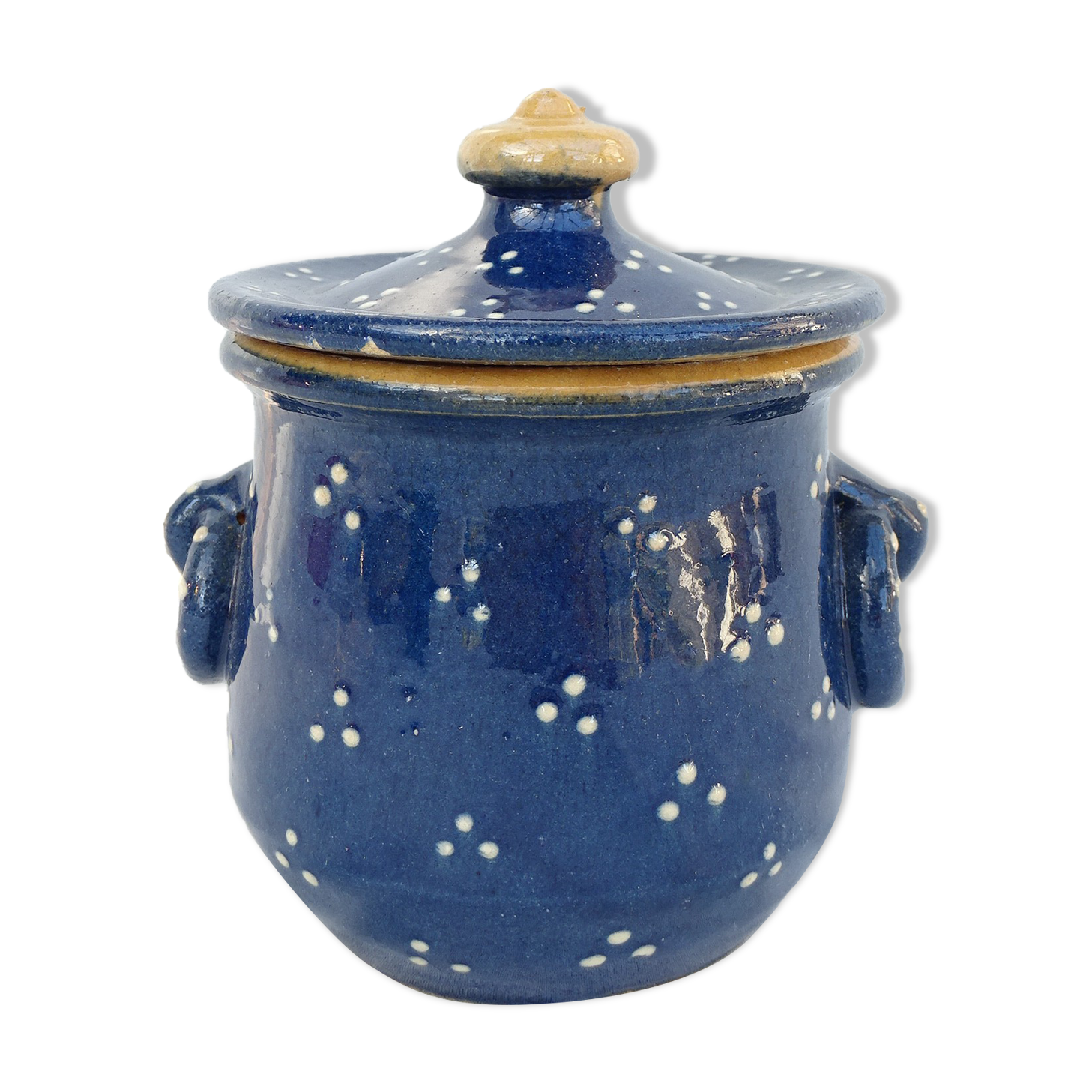 Vintage blue pot with lid
