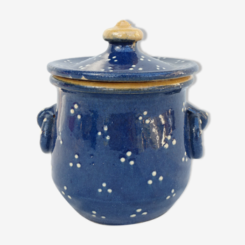 Vintage blue pot with lid