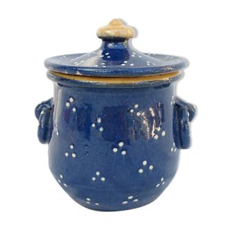 Vintage blue pot with lid