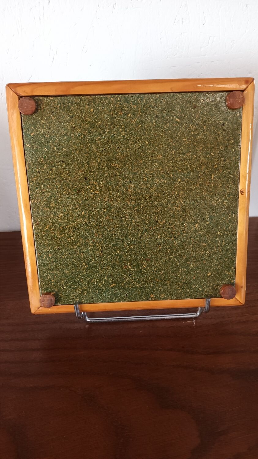 Dessous plat vintage en bois et céramique