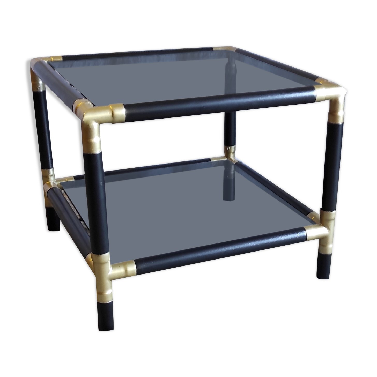 Table basse bois et métal doré – années 60/70