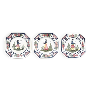 3 small Henriot Quimper plates