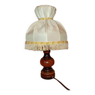 Table lamp with turned wooden base, dome collar shade, 1960