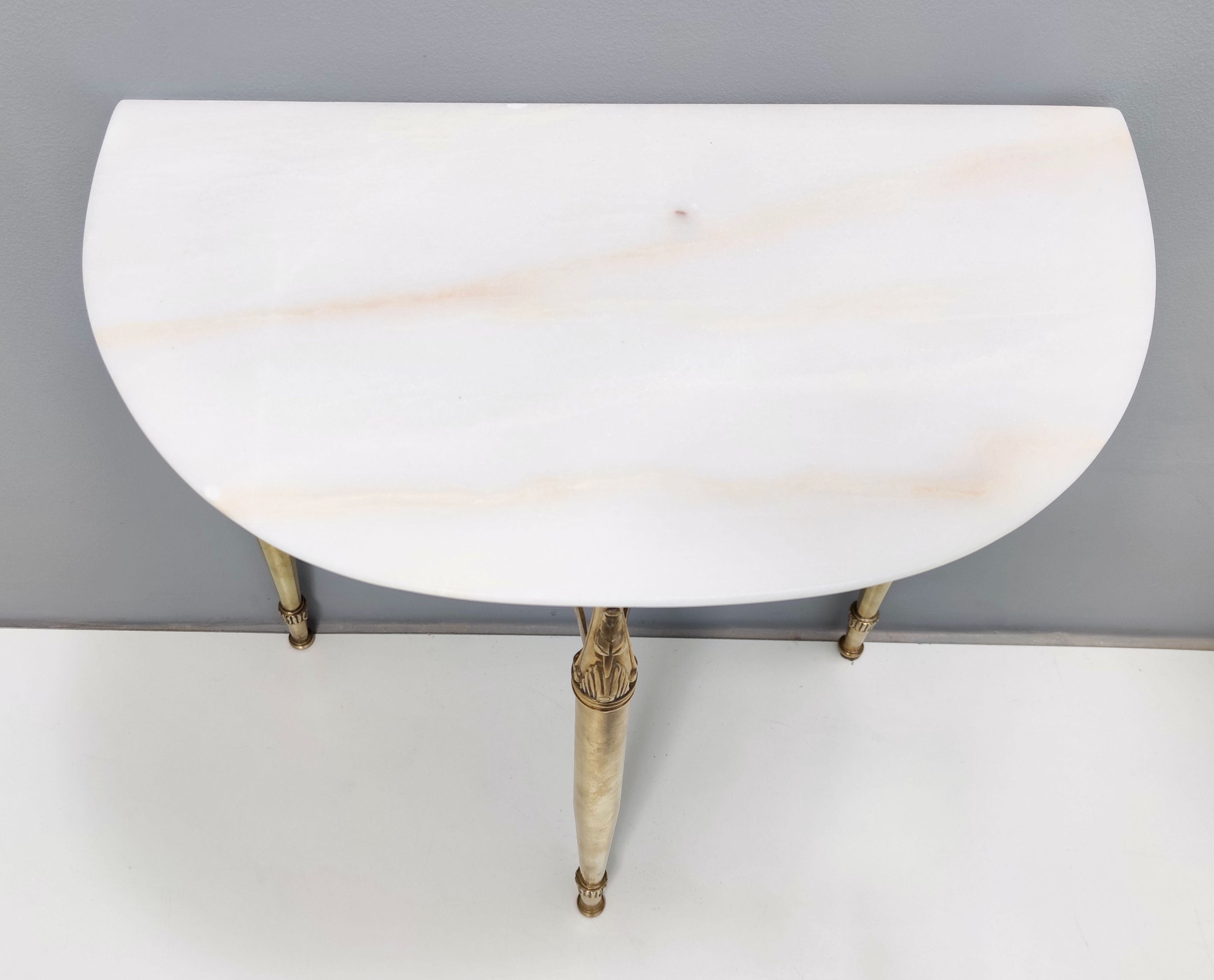 Pair of Nightstands / Console Tables with Marble Tops and Brass Legs, Italy