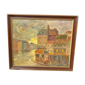 City landscape signed Naive Art