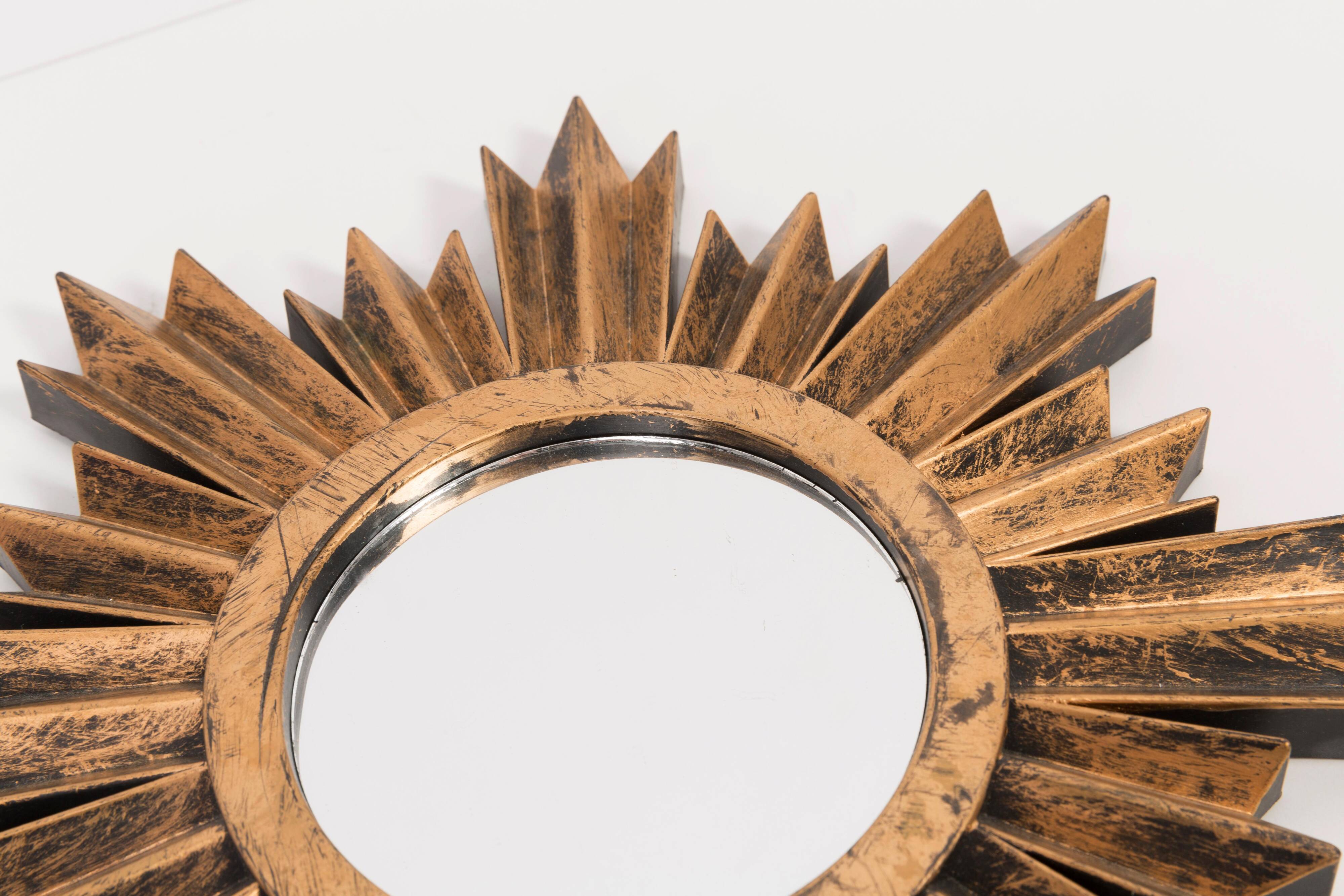 Modern golden sun mirror from the 20th century, plastic, 1980s