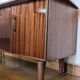 Vintage 70s dressing table with triptych mirror and matching bench.