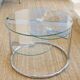 Table basse en verre et métal tubulaire avec plateaux pivotants