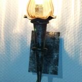 Metal wall lamp and amber glass vintage