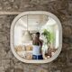 Scandinavian Space Age mirror in patinated white wood, 1970s