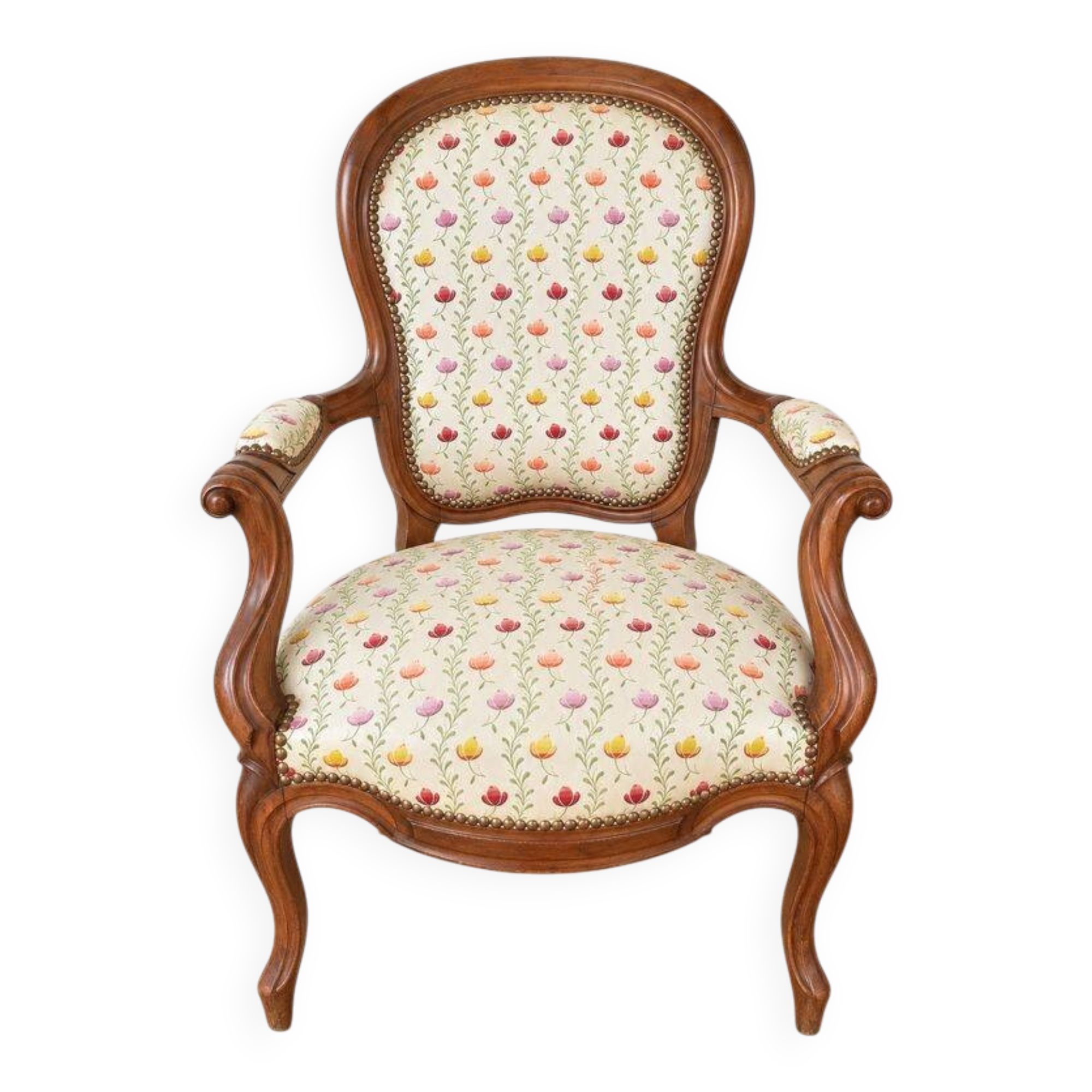 Antique wooden armchair – Louis XV style – floral fabric
