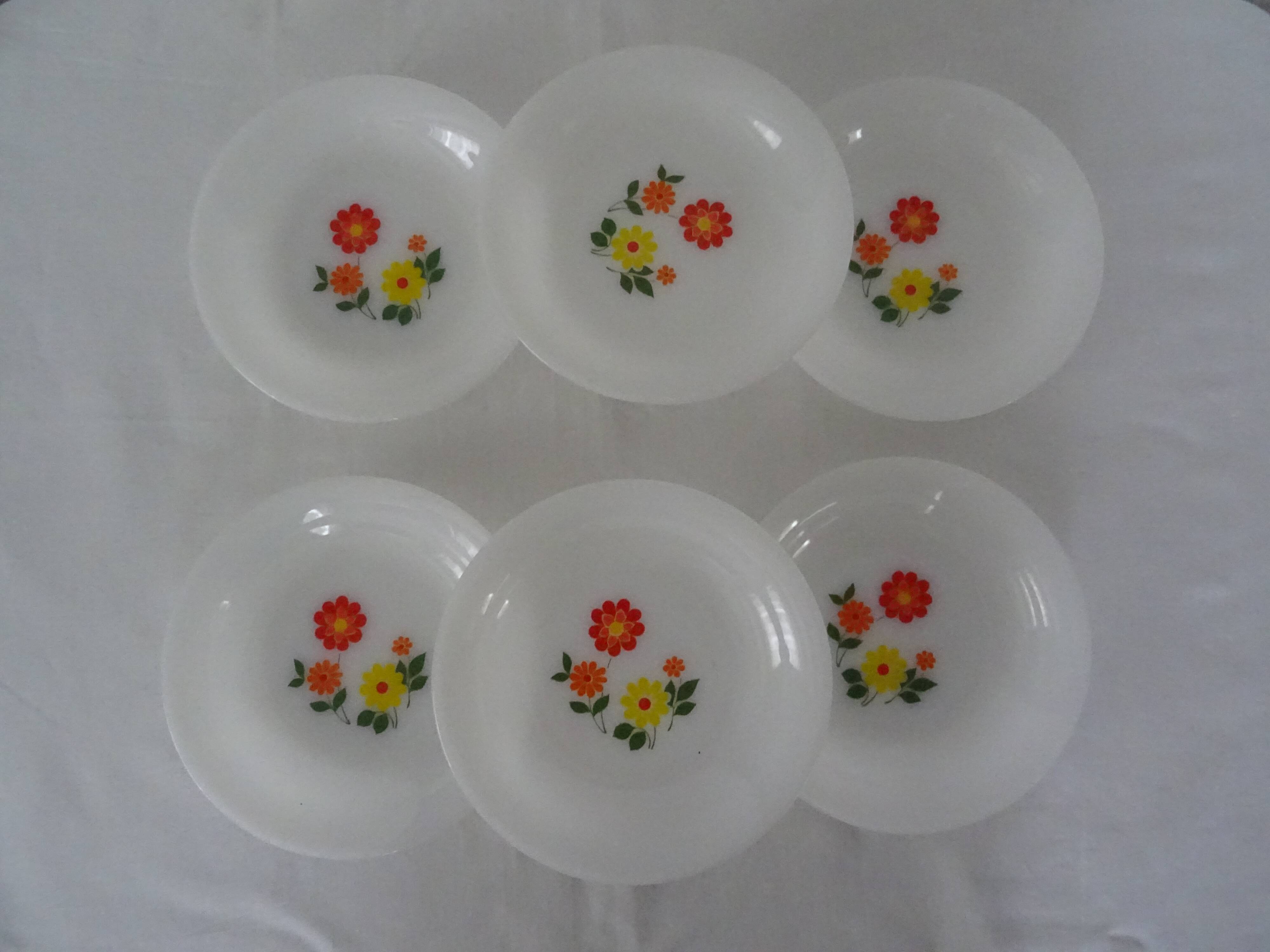 6 plates flowers orange yellow crown arcopal vintage
