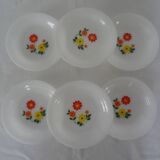 6 assiettes  fleurs orange jaune calotte arcopal vintage