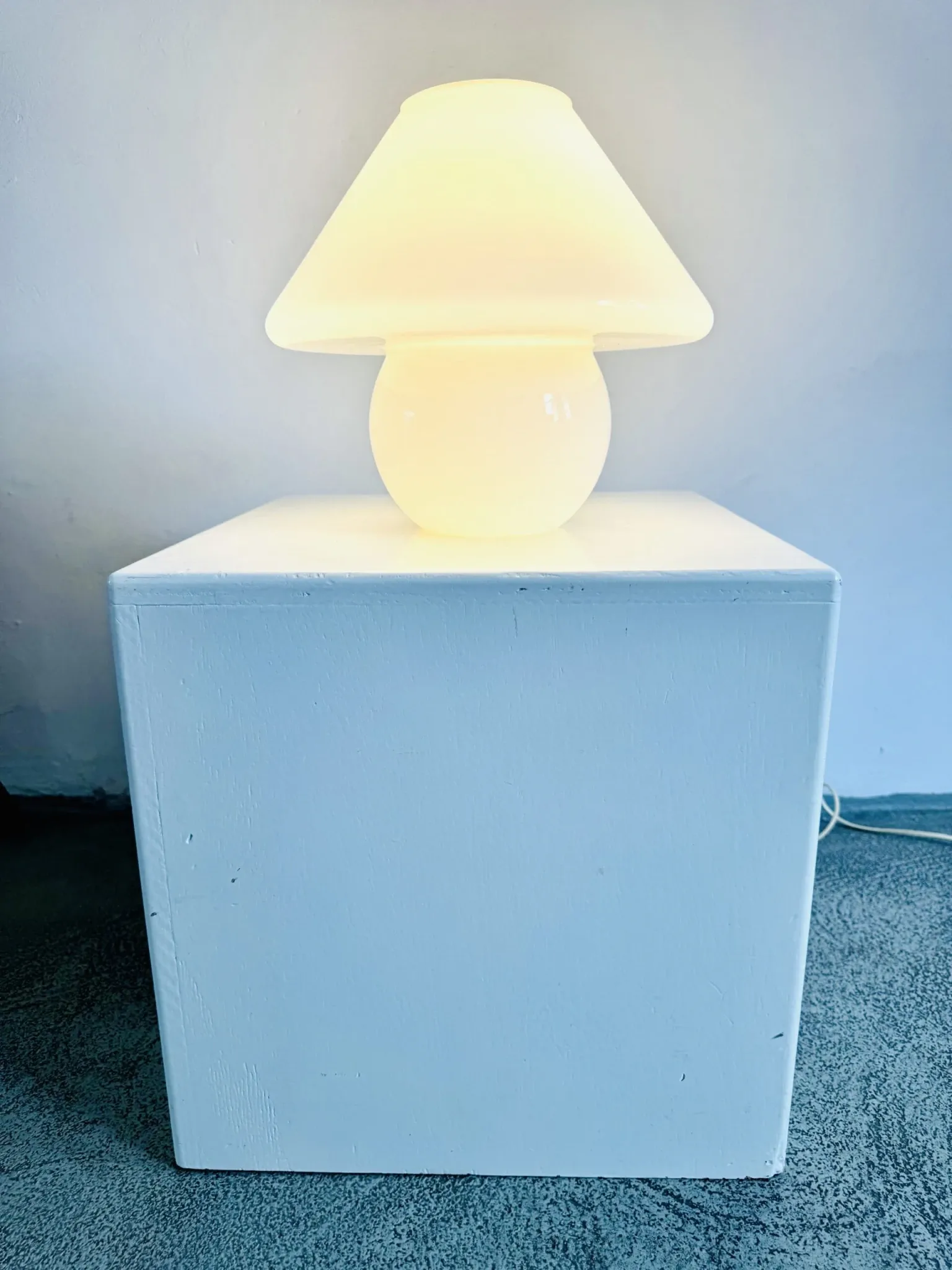 Opaline Mushroom Table Lamp By Paolo Venini For Murano, Italy, 1970S