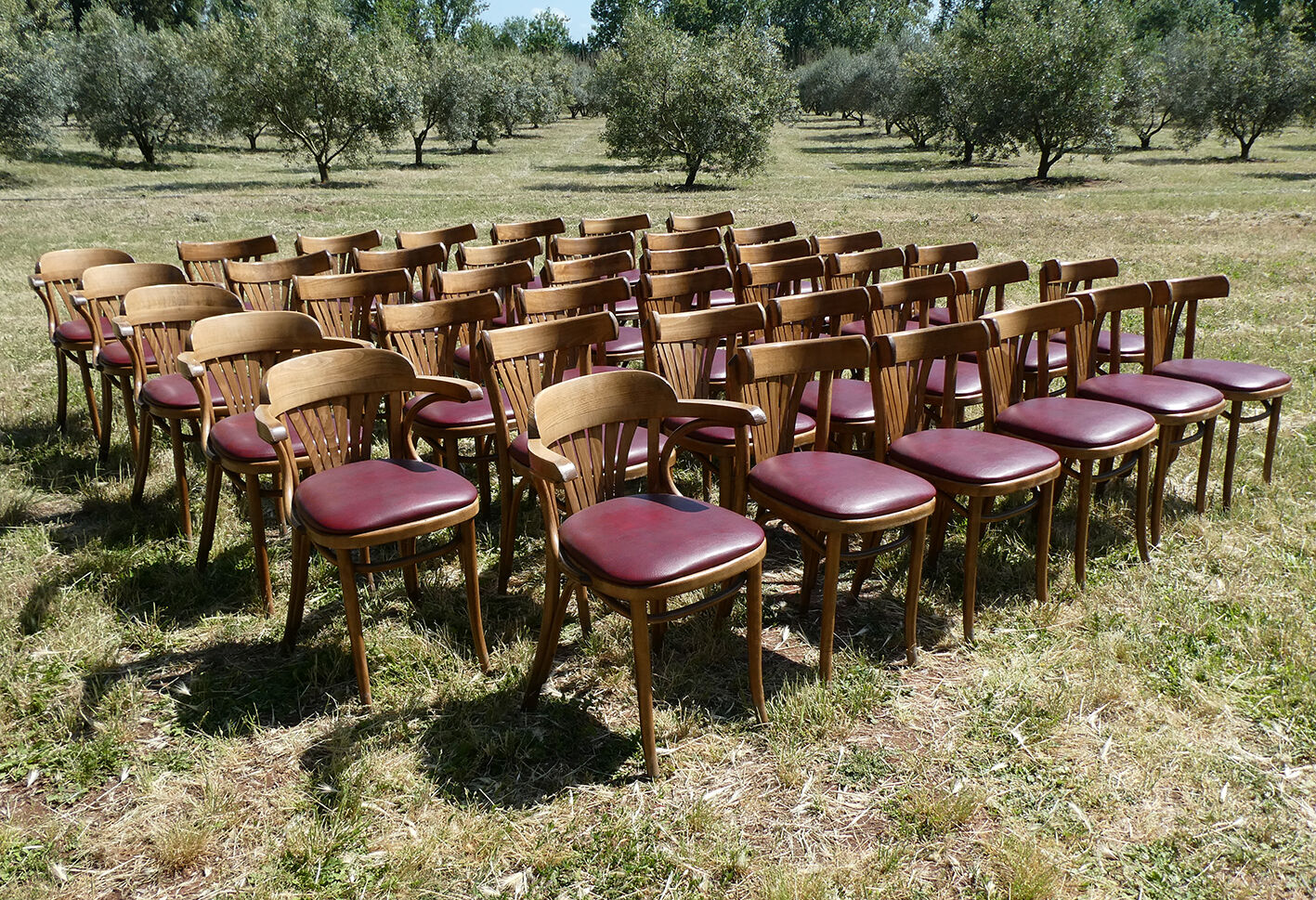 Set of 41 bistro chairs seated red skaï