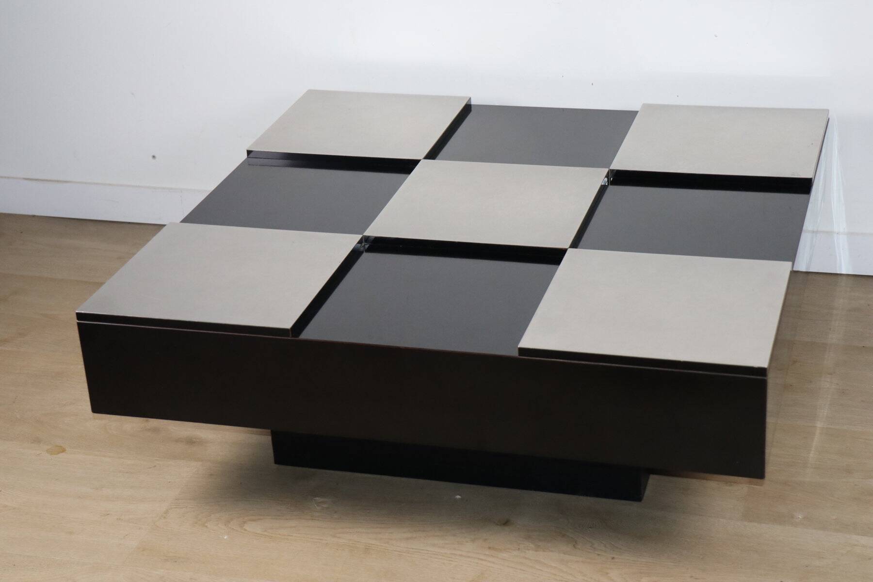 Vintage coffee table in lacquered wood and aluminium - 1970s