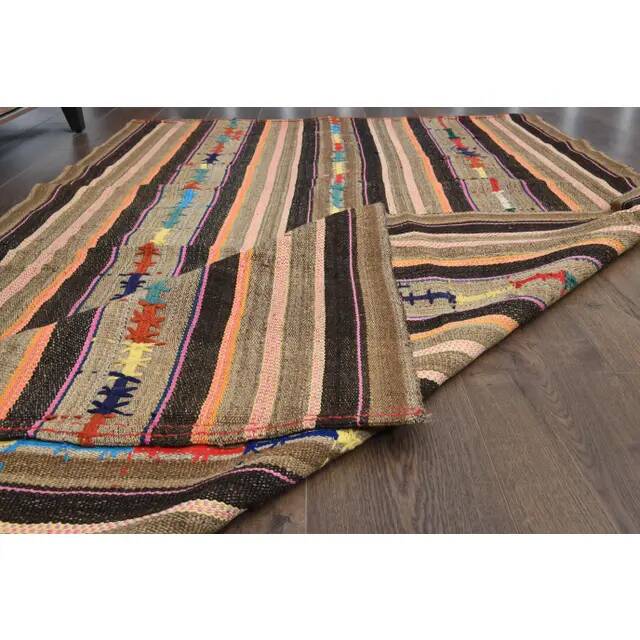 1970s Vintage Turkish Oushak Handmade Wool Cotton Tan Area Rug 145x238